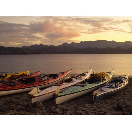 Kayaks On The Beach, Sea of Cortez, Baja, California Print Wall Art By Ellen