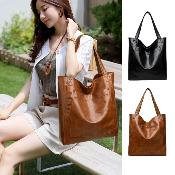 Xihbxyly Bolso de Piel Vintage, Diseño de Piel Encerada, Moderno Bolso de Hombro, Bolso de Mano de Gran Capacidad, Accesorio Versátil para El Día a Día, Moda Femenina Moderna, Tamaño 40 X 35 X 12 Cm