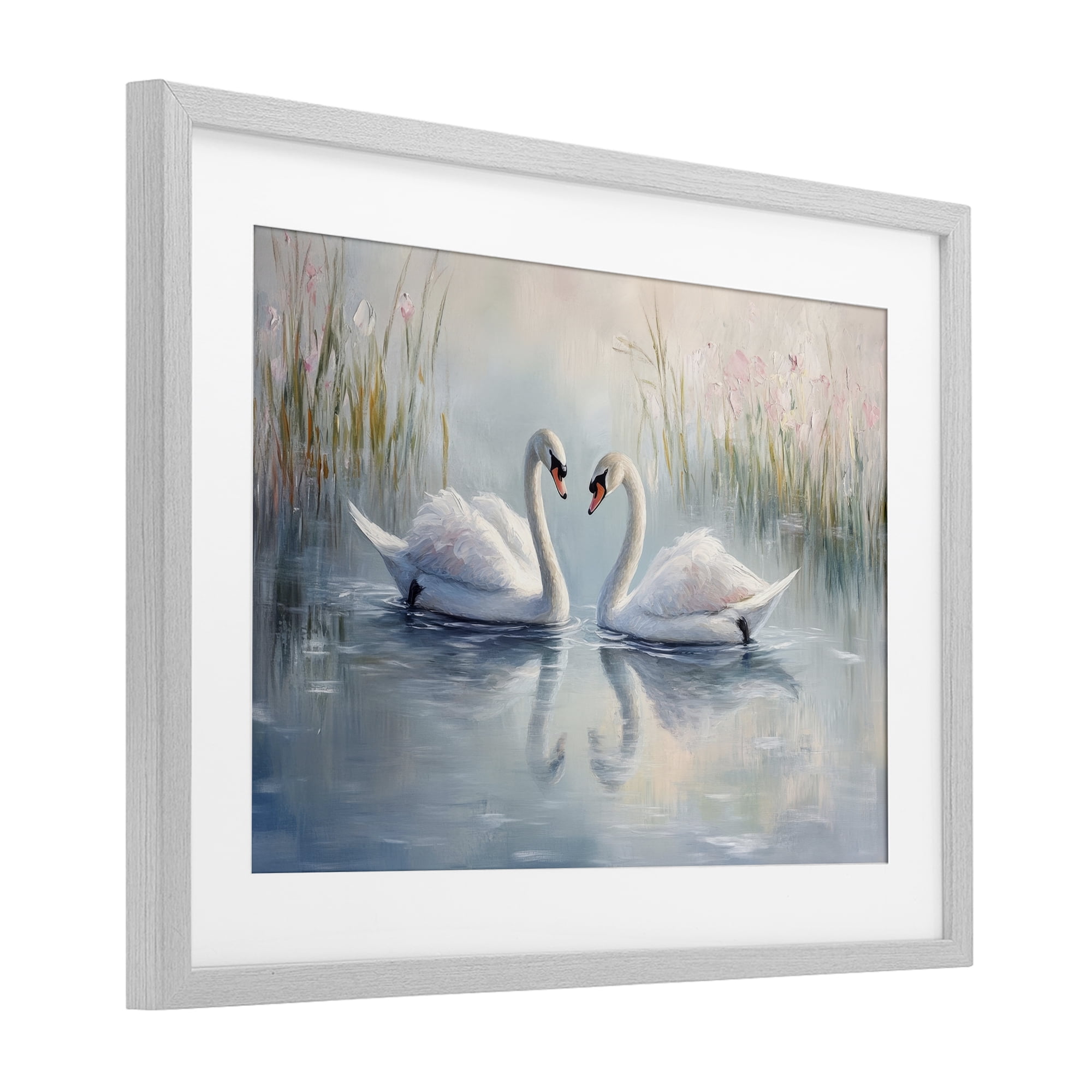 Stupell Industries Simple Swan Reflections Gray Framed Print Under Glass, design by Petal Prints Design