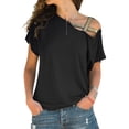thumbnail image 1 of Plus Size Women Cross Cold Shoulder T-shirt Summer Casual Short Sleeve Loose Tops, 1 of 2
