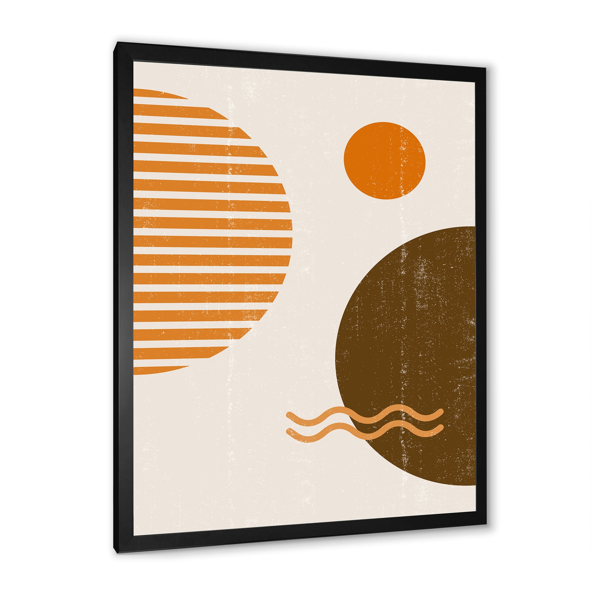 Designart 'Abstract Minimal Moon and Sun In Earth Tones III' Modern Framed Art Print