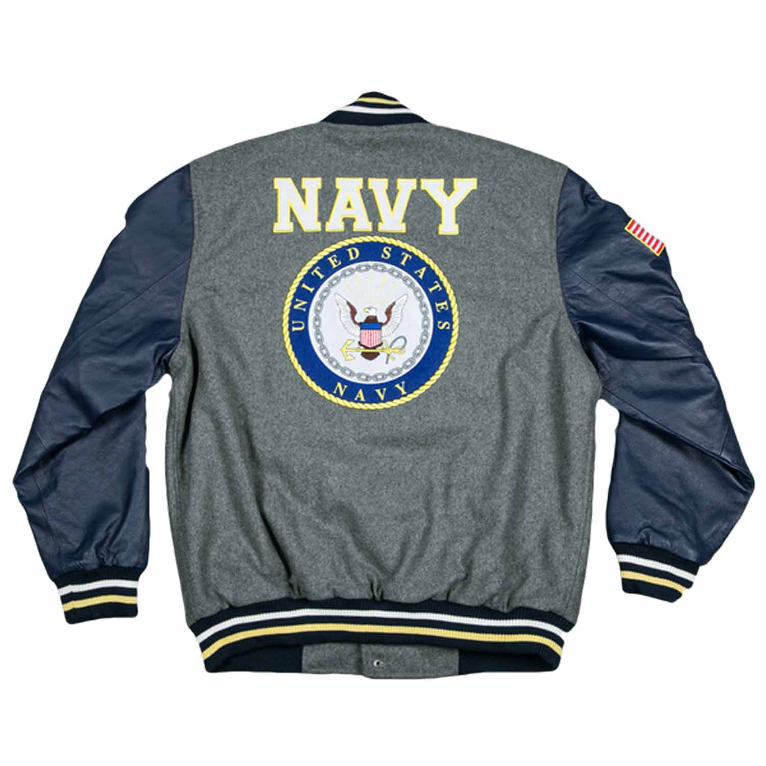 JWM Military Mens Leather Polyester Embroidered Varsity Jacket (Navy /  Grey-Navy, XX-Large)