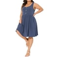 thumbnail image 4 of Agnes Orinda Women's Plus Size Summer Dress Button Decor Crew Neck Sleeveless Sundress Swing Casual Tank Dresses with Pocket 1X Blue, 4 of 6