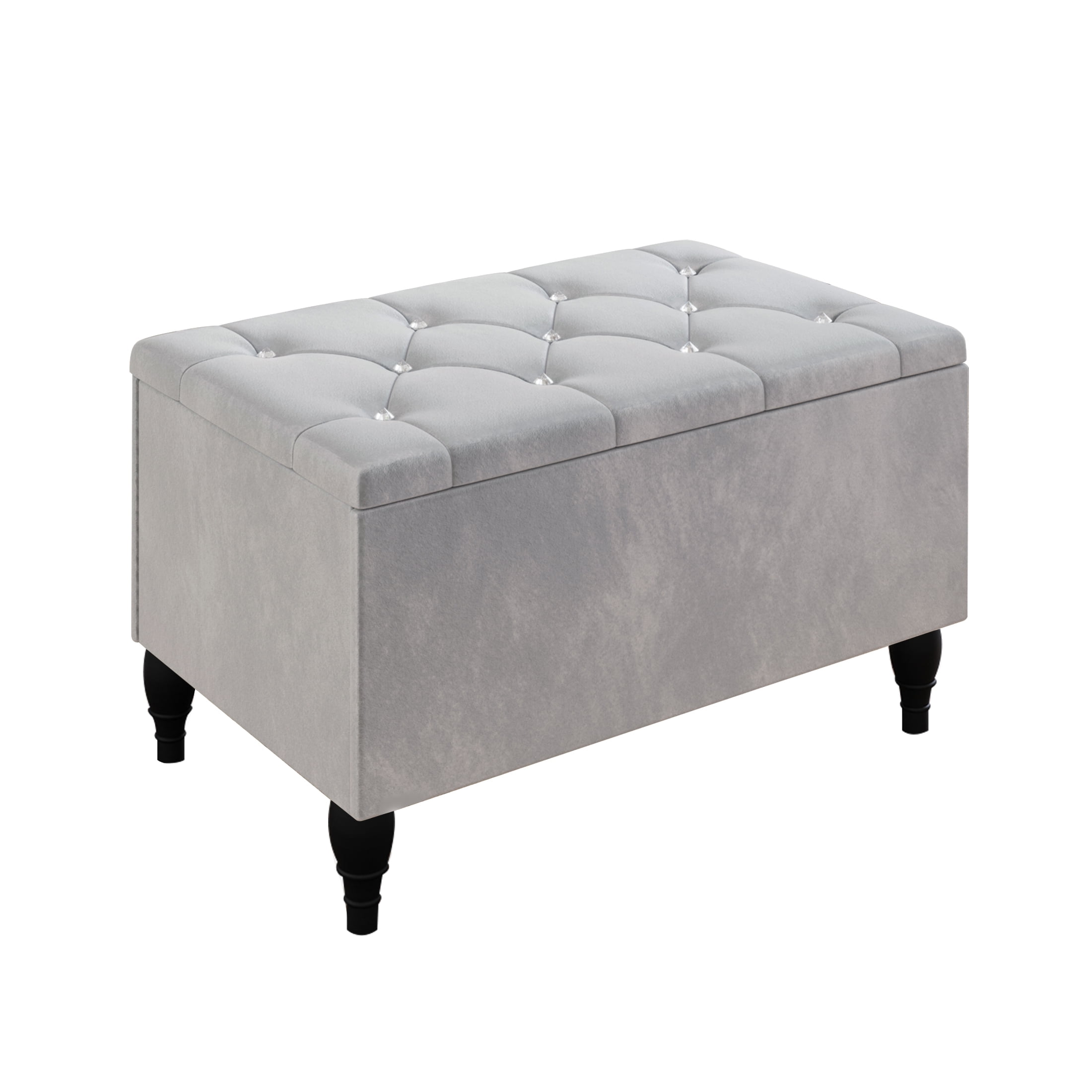 Castle Place Button Tufted Wingback Velvet Upholstered Bed with Storage Bench, Silver Grey, Queen