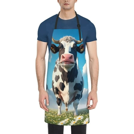 

Rateoe Cute Daisy Cow A Aprons with Pocket Men Womens Aprons Waterproof Adjustable Cooking Aprons for Kitchen Gardening and Salon
