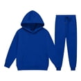 thumbnail image 4 of CYRBOKO Boys Sweatsuits 2pcs Sets Size 10-12, Long Sleeve Casual Athletic Lightweifht Fleece Lined Hoodie and Jogger Sweatpants Blue, 4 of 6
