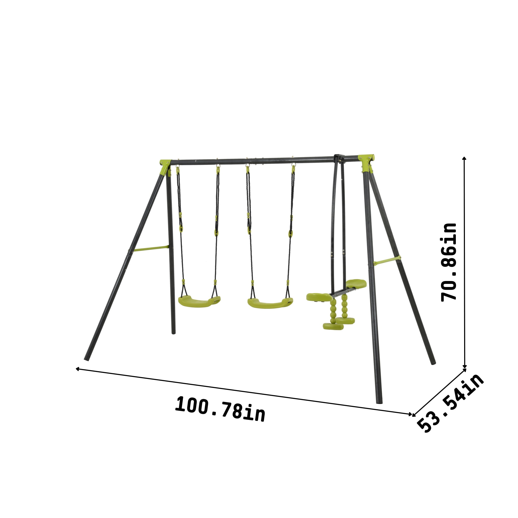 Outside Swing Set, 3 in 1 Metal Swing Set with Height Adjustment Swing Chair and Glider, 3-4 Kids Outdoor Swing Set Outdoor Games
