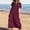Wine, variant on ZZwxWA Women's Summer Dress Notch V-Neck Midi Long Linen Dress A-Line Loose Casual Tunic Beach Dresses Solid Plus Size Sundress S-5XL