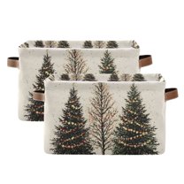 Yayeee 2 Pack Canvas Storage Basket with Handles for Shelves Fabric Bins Closet Organizer, Hand Drawn Christmas Stars