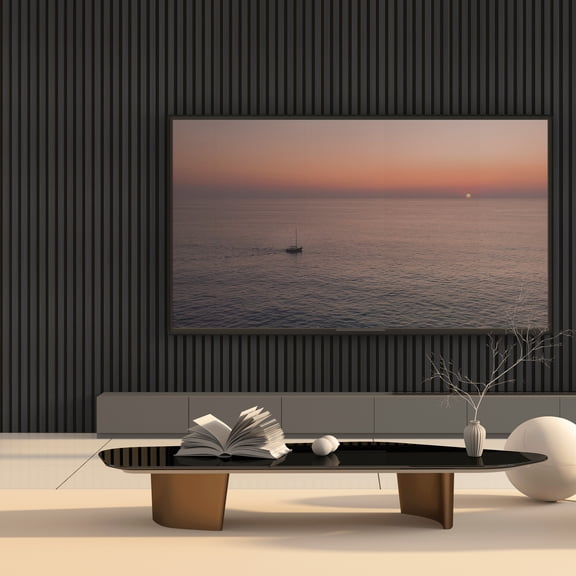 Art3d 4-Piece Wood Slat Acoustic Panels,3D Textured Panel for Ceiling and Wall-Matte Black