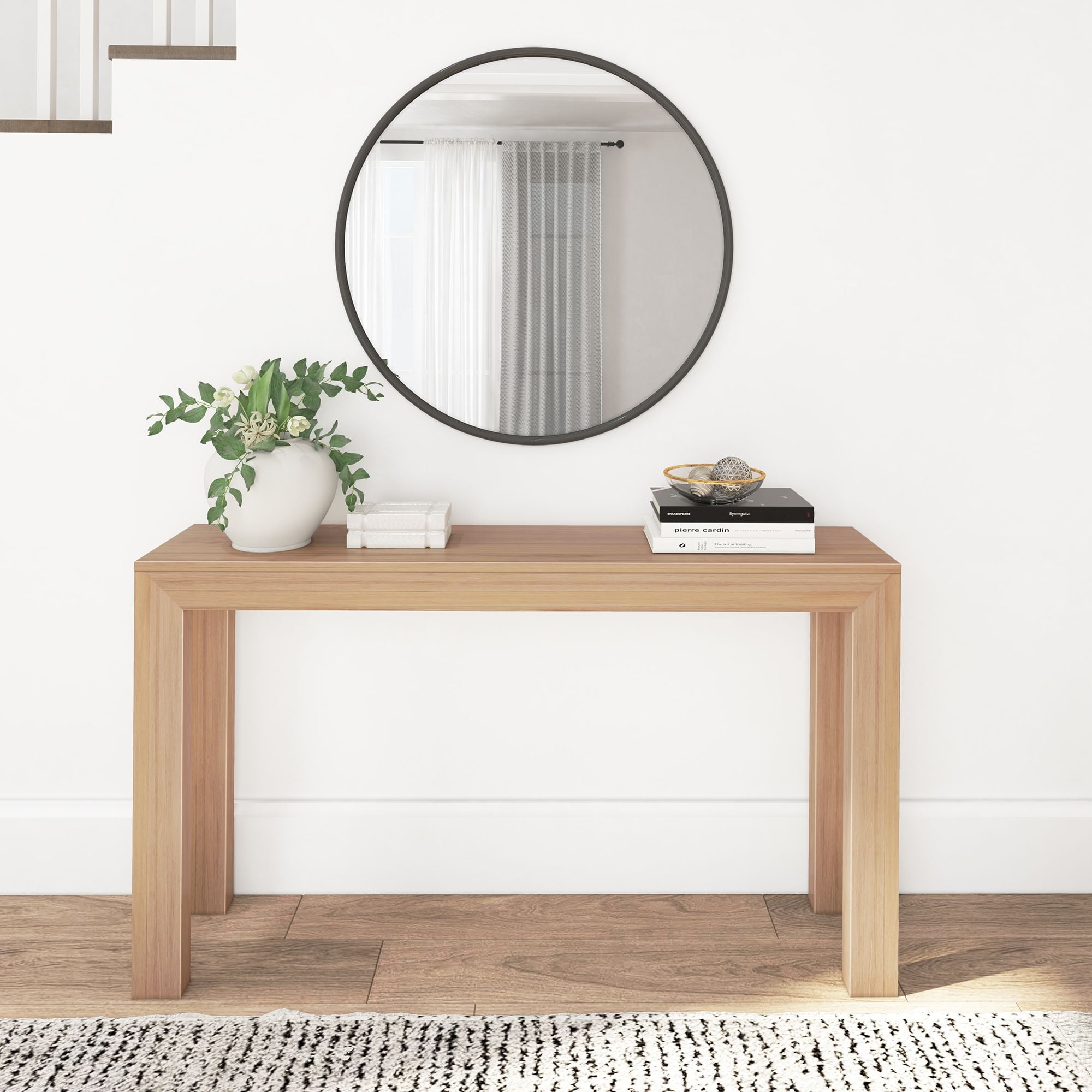 Plank+Beam 56" Modern Console Table, Solid Wood Narrow Entryway Table, Blonde