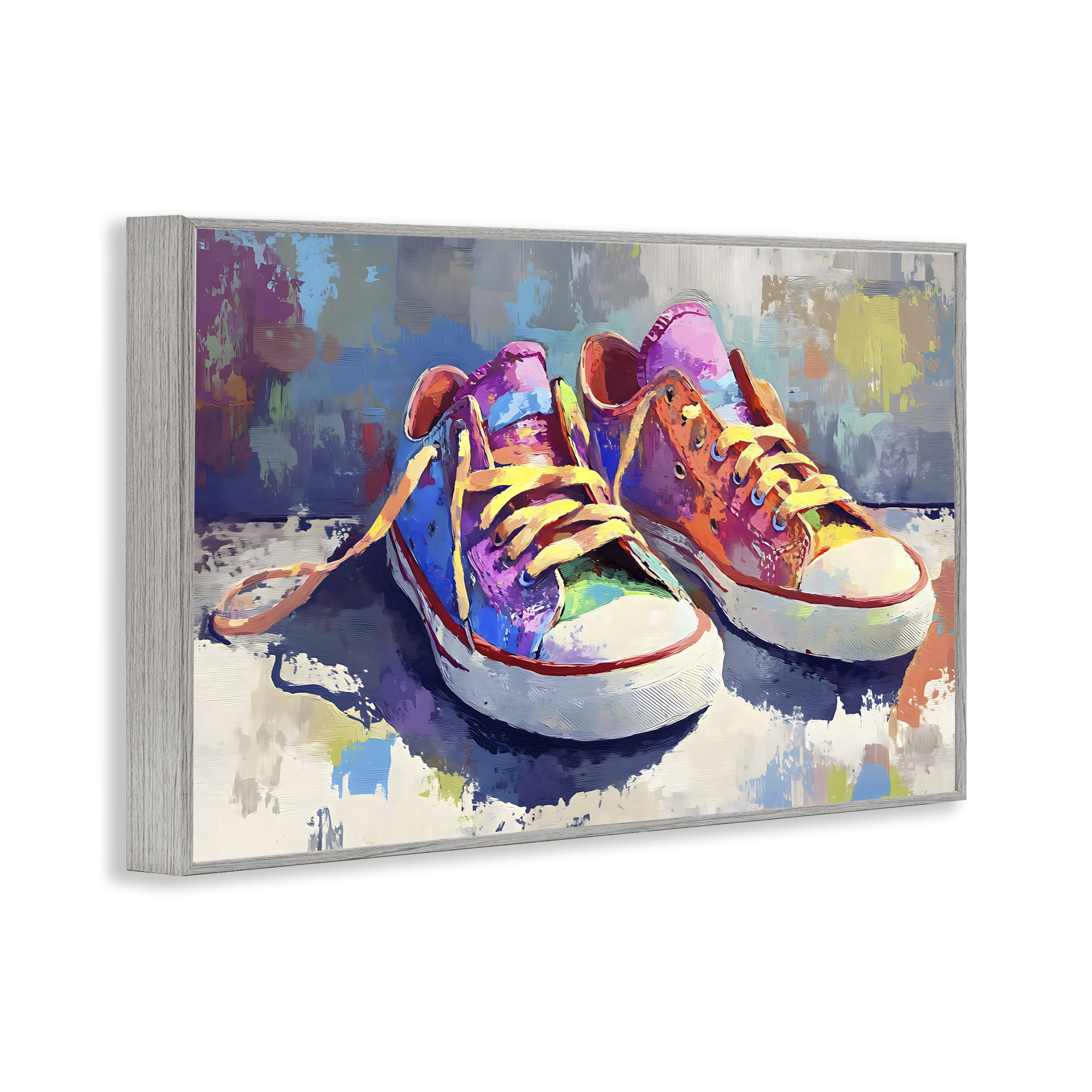 Stupell Industries Colorful Low Top Sneakers Gray Framed Giclee Art, design by Creative Studio