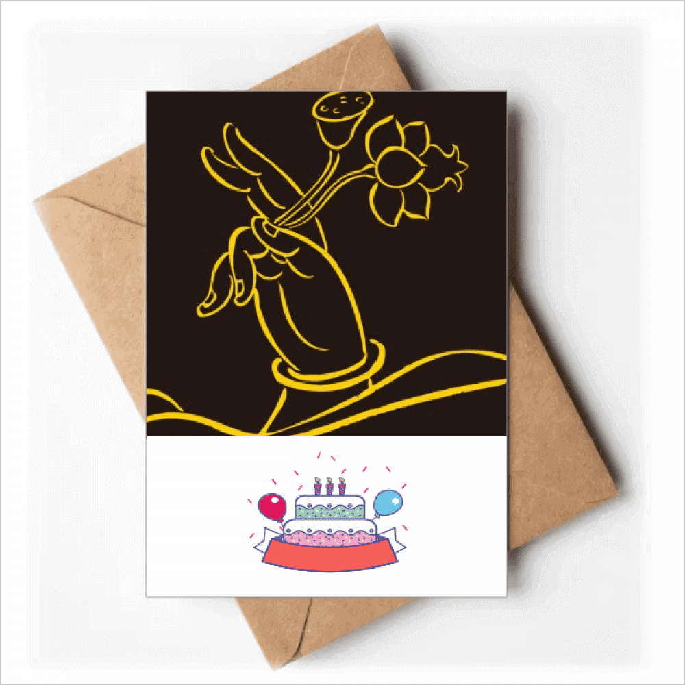Hand Lotus Happy Birthday Greeting Cards Envelopes Blank