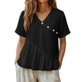 thumbnail image 5 of Taqqpue Womens Cotton Linen Short Sleeve Shirts Solid Color Cute V Neack T Shirt Casual Loose Trendy Plus Size Blouse Tops Summer Pullover, 5 of 8