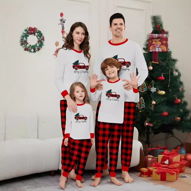 Explosivo 2024 nueva ropa blanca para padres e hijos otoño invierno Navidad coche estampado una familia de tres ropa familiar de moda