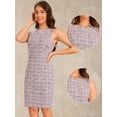 thumbnail image 2 of DARING DIVA Tweed Boat Neck Plaid Sheath Dress XS White Pink, 2 of 6