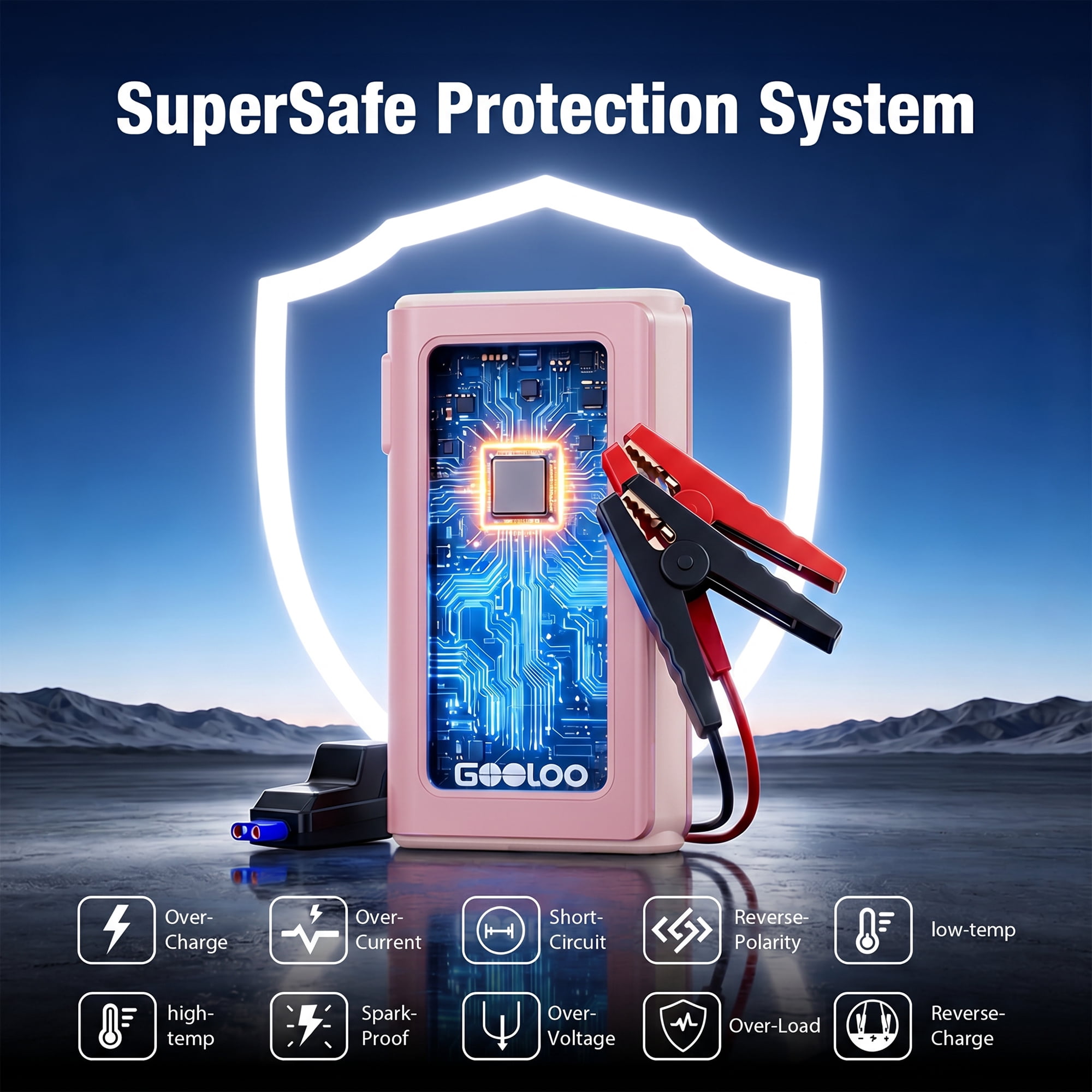 GOOLOO GE2000 2000A Portable Jump Starter for Up to 8.0L Gas & 6.0L Diesel Engines, SuperSafe Protection, Compact Car Battery Starter Pack with LCD Display & LED Light Pink
