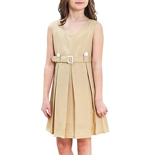 Sunny Fashion Girls Dress Khaki Button Back School Pleated Hem Size 6 14