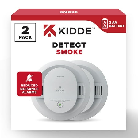 Kidde Battery-Operated Photoelectric Smoke Detector Alarm, 5-inch, Batteries Included, 2 Pack