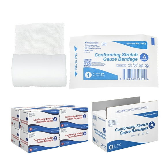 Dynarex Stretch Gauze Bandages, 2" x 4.1 yds, Sterile & Latex-Free, Wound Care in Medical and Home Environments, 1 Case of 96