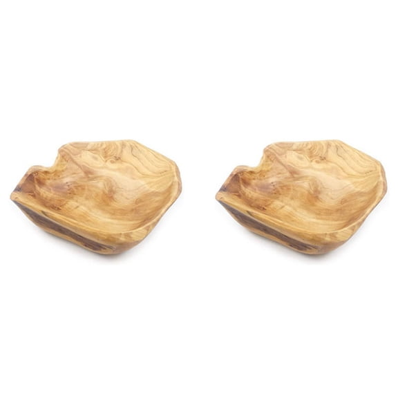 2X Wooden Fruit Salad Serving Bowl Hand-Carved Root Bowls Living Room Real Wood Candy Bowl 20-24cm,2 x wood fruit bowl,Wood Color