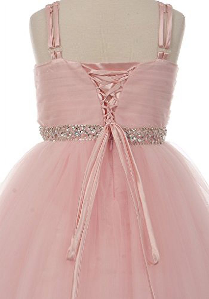 Little Girls Elegant Twist Wired Tulle Rhinestones Beaded Waist Scarf Gown Flower Girl Dress Flower Girl Dress Pink 6 (C50CC19) - image 4 of 5