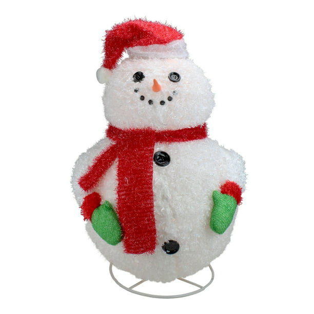 24" Pré-Éclairé Rouge et Blanc 3-D Joyeux Hiver Bonhomme de Neige Pliable Décor de Noël en Plein Air