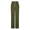 thumbnail image 4 of Fesfesfes Girls' Comfy Trousers Solid Color High-Waisted Button Zipper Closure Straight Pants Soft Fabric Partys Wearings for 7-16 Years(Green#4,9 Years), 4 of 7