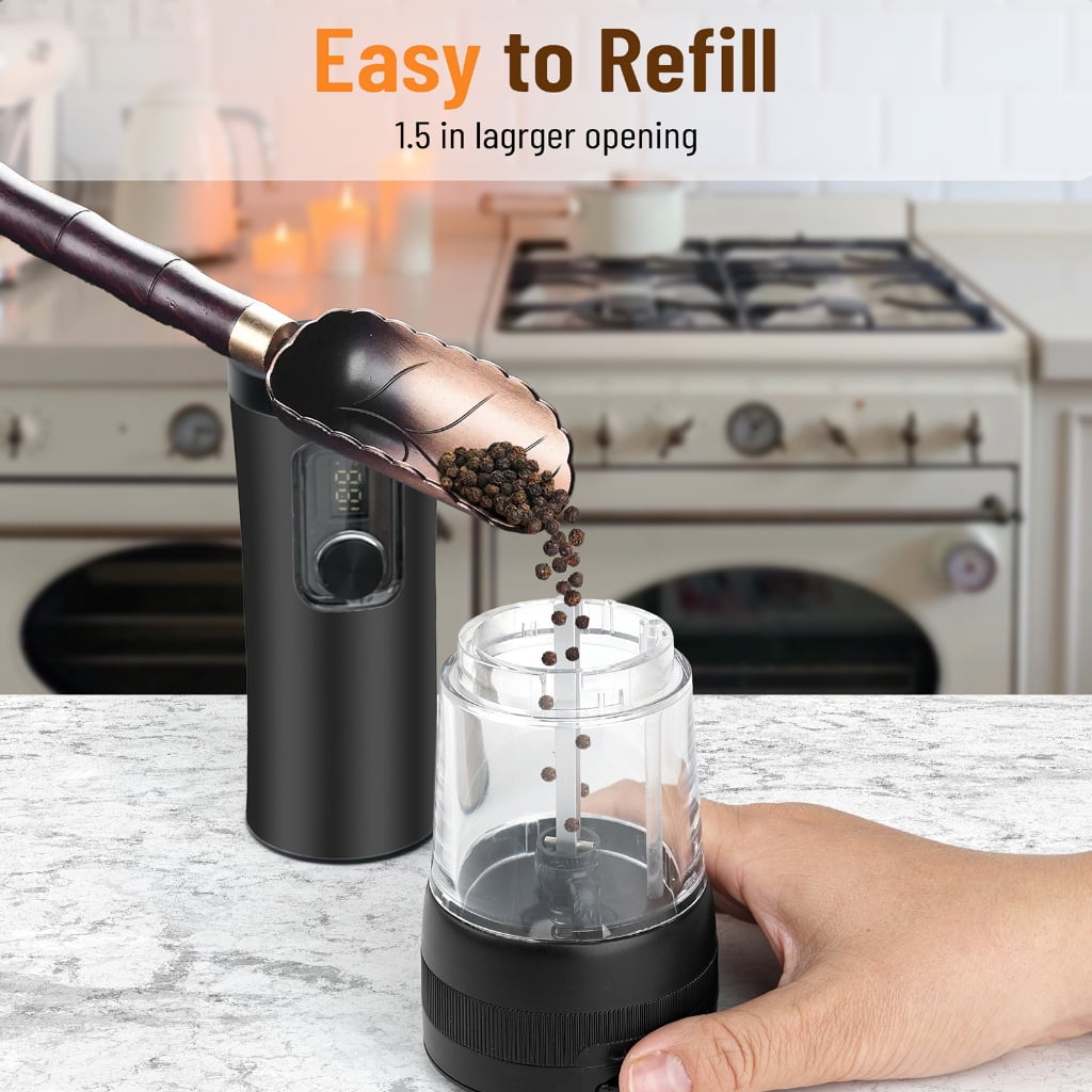 PatungKu Nonrust Steel Automatic Pepper Grinders USB Rechargeable 2 Grinding Speed Adjustable Coarseness Dials 100ml Large Capacity