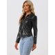 thumbnail image 3 of Chaqueta de Cuero Sintético para Mujer Chaqueta de Manga Larga con Cremallera Prendas de Vestir Chaqueta de motociclista Negro M, 3 of 6