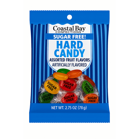 Coastal Bay Confections Sugar Free Assorted Fruit Flavors Hard Candy, 2.75 oz Bag