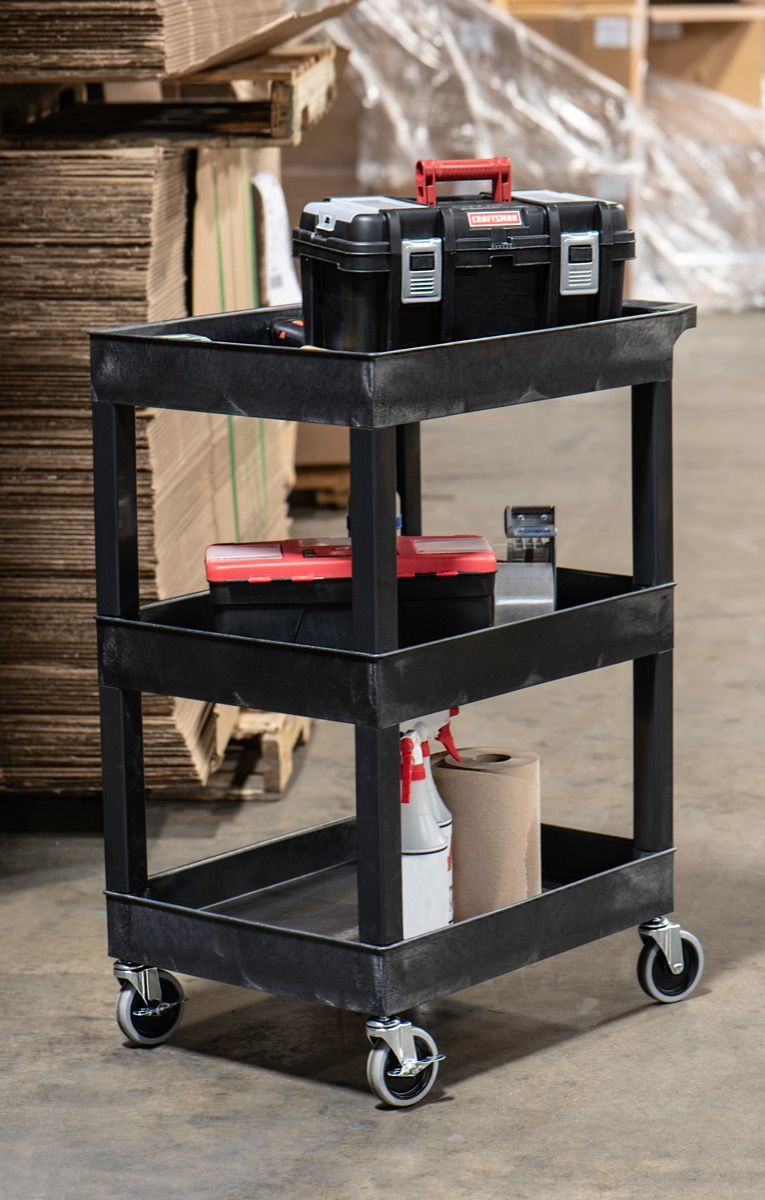 24X18 PLASTIC UTLITY TUB CART- THREE SHELF BLACK