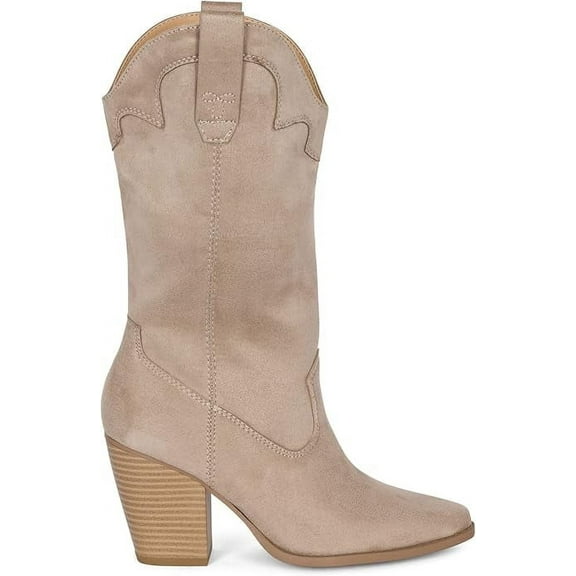 Polly- Women's Cowboy Mid-Calf Western Slip On Ankle Booties Almond Toe Cowgirl Boots (Clay IMSU, 8.5)