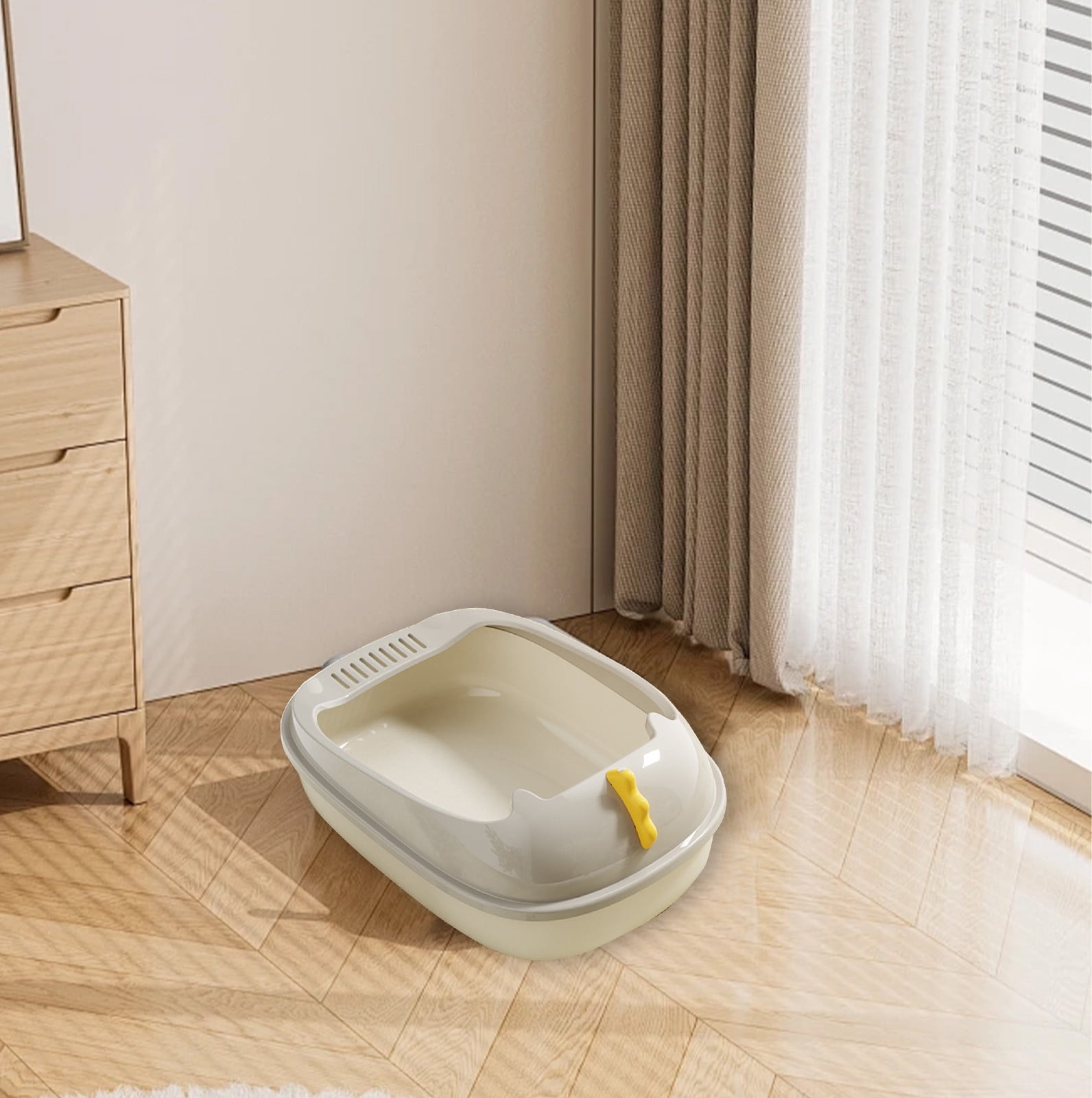 Nsxcdh Semi Enclosed Cat Litter Box,Paper,42x28x16cm,Beige Green Pink Brown,Anti Splash,Easy Clean,Non Slip