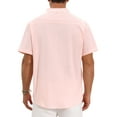 thumbnail image 3 of Men's Henley Shirt Solid Color Stand Collar Short Sleeve Linen Shirt 2XL Pink, 3 of 5