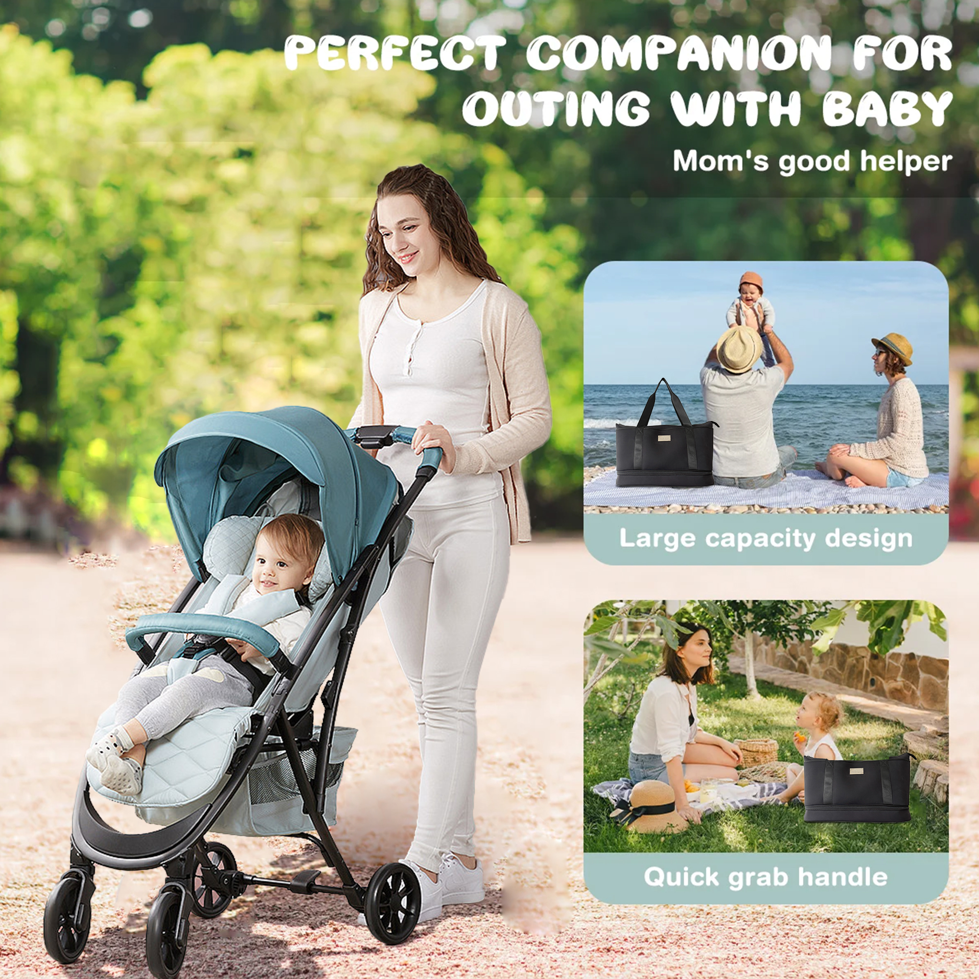 Diaper Bag Tote, Diaper Baby Bags With Mini Bag and Changing Pad, Shoulder Straps, Waterproof Large Mommy Maternity Travel Baby Tote for Mom and Dad, Black