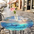 thumbnail image 3 of Dolphin Elastic Fitted Round Table Cover Ocean Animal Tropical Coconut Waterproof Outdoor Tablecloth for Holiday Party, Picnic, Patio & Dining Fits Tables Up to 36"-44", 3 of 8