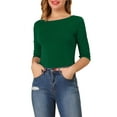 thumbnail image 1 of INSPIRE CHIC Hauts pour Femmes Manches au Coude Encolure Bateau Coupe Ajustée T-Shirt Classique Décontracté m Vert Foncé, 1 of 7