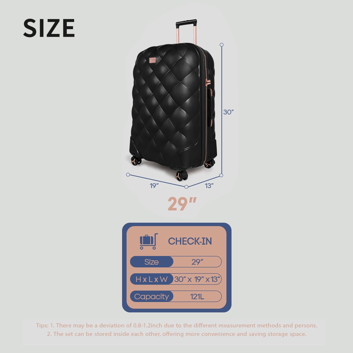 29" Large Checked Luggage Hardside Expandable Suitcase with Spinner Wheels & TSA Lock, Lightweight Rolling Luggage for Travel,Black, WD8810