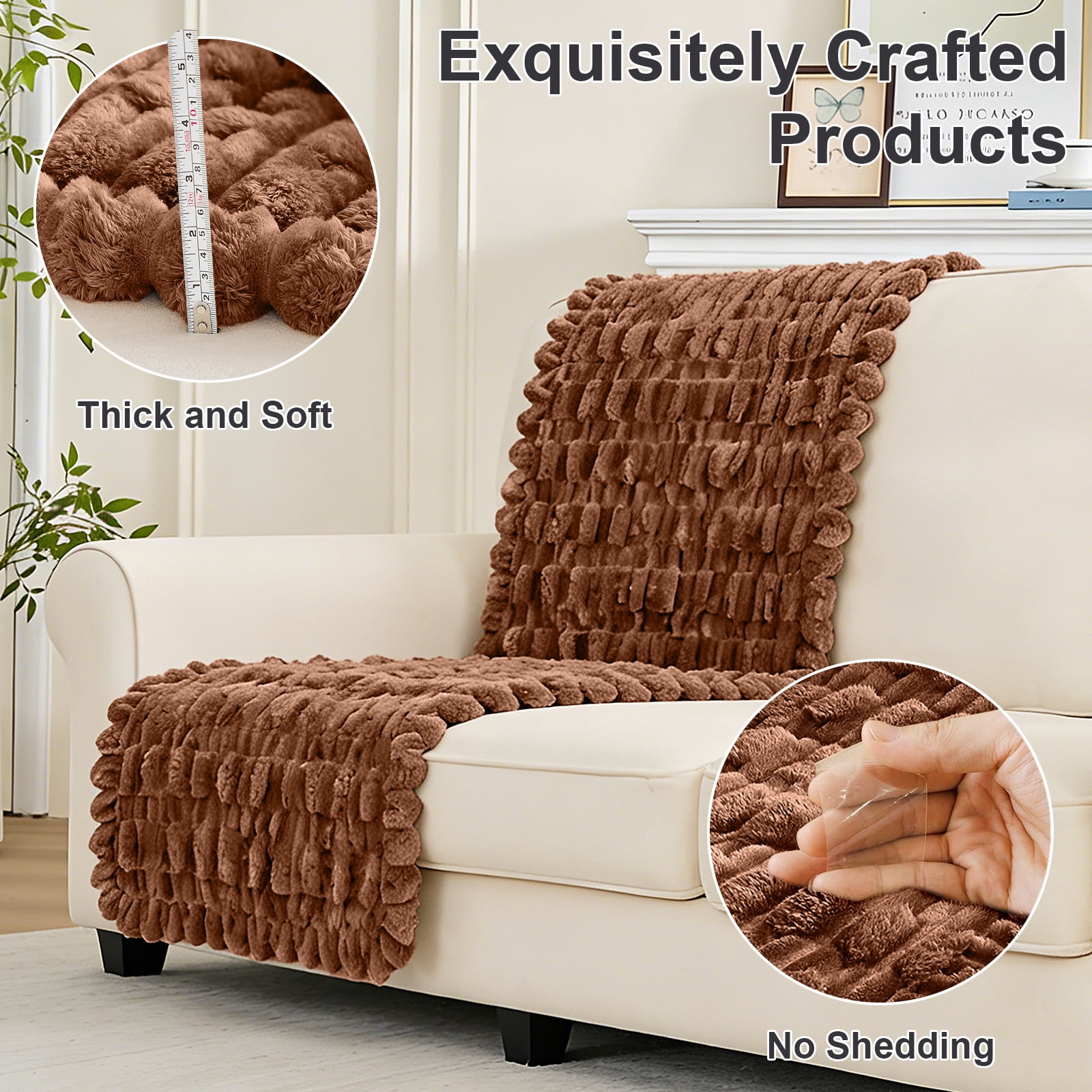 SANMADROLA Waterproof Couch Cover for Dogs Washable, Non-Slip Fuzzy Loveseat Slipcovers, Thick Soft Dog Bed Mat for 2 Cushion Sofa Pet Friendly Furniture Protector, Brown, 28" x 59"