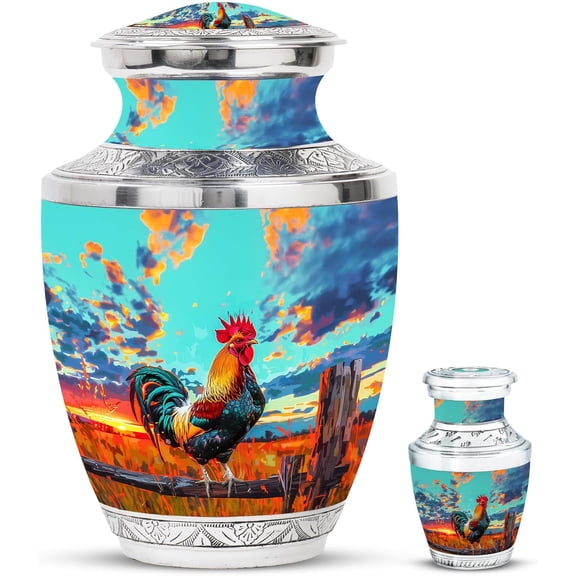 Rooster Urn - Decorative Urns for Human Ashes - Urn for Moms Ashes & Dad - Funeral Cremation Urns for Ashes - Human Urns for Ashes - Keepsake urns for Ashes Small (Combo - 10" & 3", 2 Pcs)