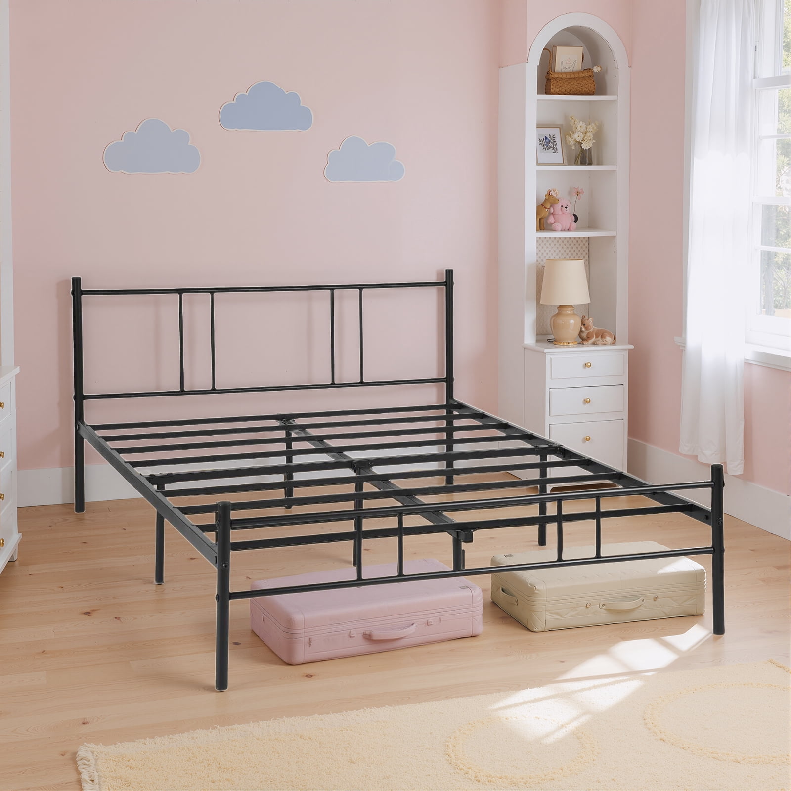 Simenmax Full Size Metal Platform Bed Frame, Heavy Duty Mattress Foundation with Steel Slats Support, No Box Spring Needed, Black
