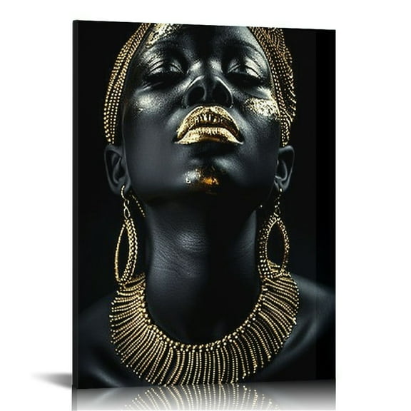 COMIO  Black Women Beauty Prints, African American Girls Canvas Wall Art,Pop Gold Earrings Praying Girl Drawing Decor for Home Living Room Bedroom Porch