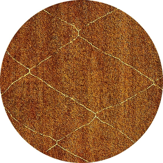 Ahgly Company Machine Washable Indoor Round Oriental Yellow Industrial Area Rugs, 6' Round