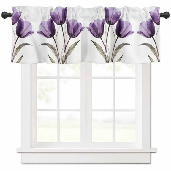 Purple Tulip Elegant Valances for Windows Farmhouse Kitchen Curtains Valances Rod Pocket Valance Curtains for Kitchen Windows Spring Rustic Botanical Floral Window Valances for Bathroom 42"x12"