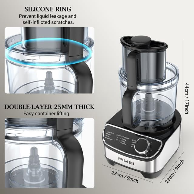 Food Processor 12-Cup with 600W Motor, Compact Kitchen Chopper & Mixer Triple Lock Safety, BPA-Free for Chopping, Slicing, Mixing, Dough