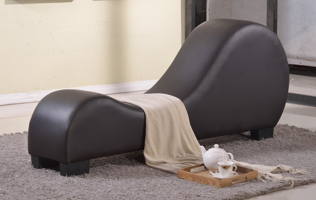 Uspridefurniture Dilys Faux Leather Armless Chaise Lounge, Brown
