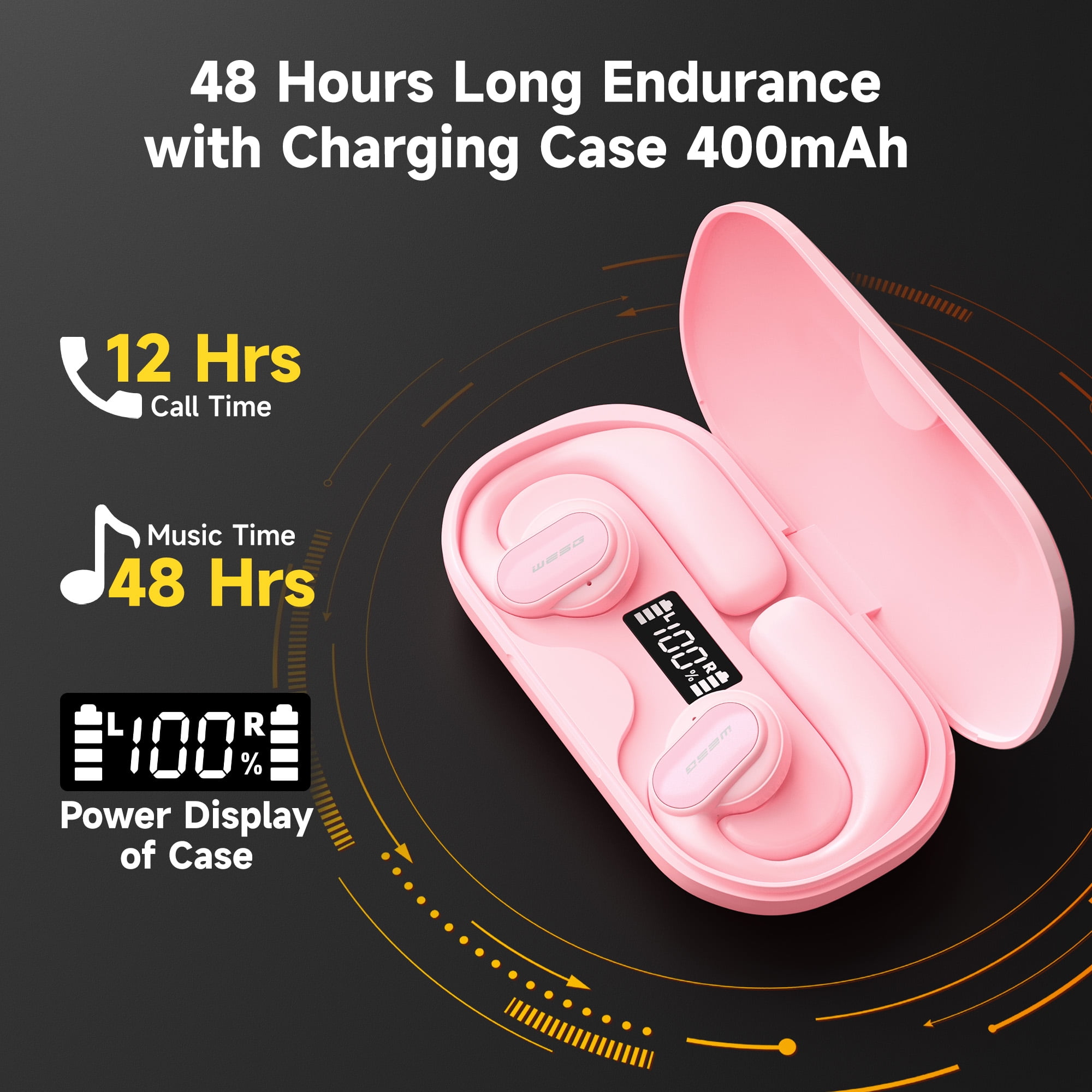 Open Ear Headphones, Wireless Earbuds Bluetooth 5.3 Air Conduction Headphones with Earhooks and Mic, Utra-Light, 48H Playtime, Waterproof Sport Headphones for Running Cycling Workout Driving
