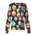 thumbnail image 3 of Easter Scrub Jackets Women Bunny Egg Print Crew Neck Scrub Tops Long Sleeve Cute Scrubs with Pocket Navy 3XL, 3 of 6