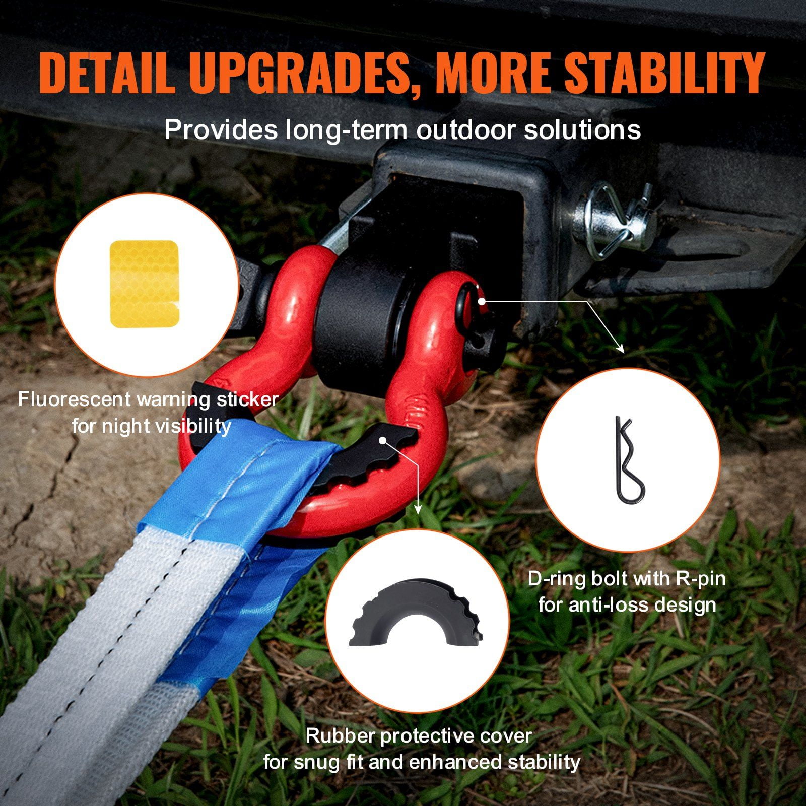 Heavy Duty 2 Inch D-Ring Trailer Shackle Hitch Receiver – 65900 lbs Towing Recovery Hook for Trucks and Jeeps